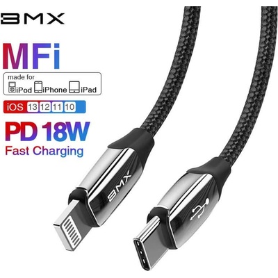 Baseus BMX Sequins USB-C to Lightning Cable PD 18W - MFI сертифициран USB-C към Lightning кабел за Apple устройства с Lightning порт (180 см) (черен)
