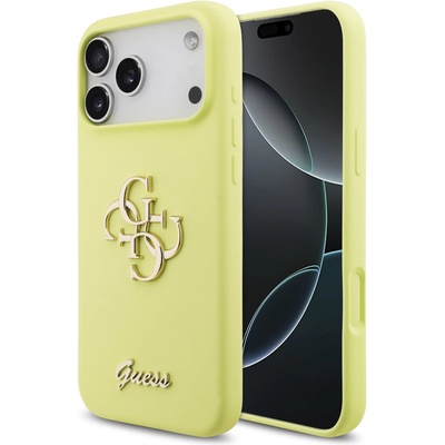 GUESS Силиконов (TPU) калъф за iPhone 17 Pro - Guess Liquid Silicone 4G Metal Logo Case (жълт) (GUHCP17LSC4GLMY)