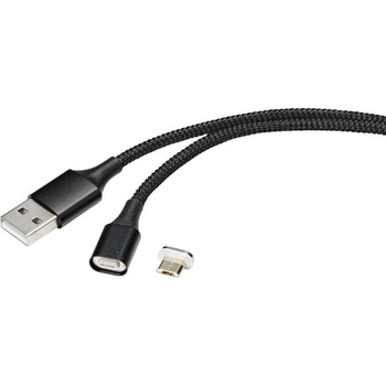 Renkforce RF-4746074 USB, USB 2.0 USB-A zástrčka, USB Micro-B zástrčka, 1m, černý