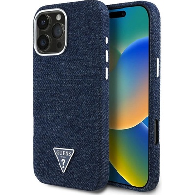GUESS Калъф Guess Denim Triangle Logo MagSafe за iPhone 16 Pro - син (3666339428297)