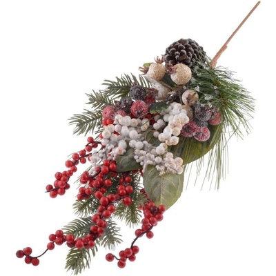 Přízdoba Větvička 58cm smrková s šiškou a bobulemi