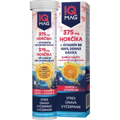 IQ MAG Horčík 375 mg + Vitamín B6 šumivé tablety s pomarančovou príchuťou 20 ks