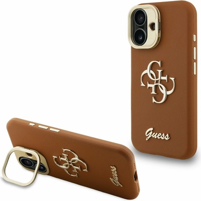 GUESS PU зърнест 4G лого стойка Camera Frame заден калъф за iPhone 16 кафяв Guess | Kafyav | ЖЕНИ | UNI