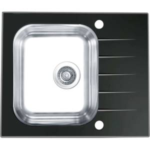 Alveus Altone - Мивка 60x50 см, с регулиране на оттока, черно стъкло/неръждаема стомана 1114557 (1114557) Мивка за вграждане