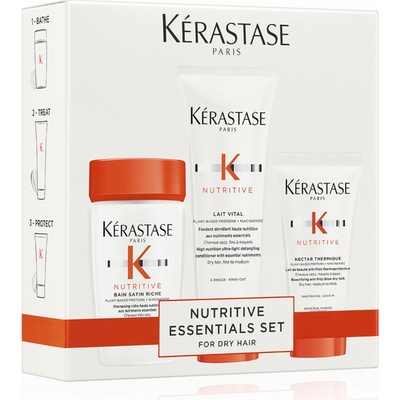 Kérastase Nutritive intenzivně vyživující šampon 80 ml + hloubkově regenerační kondicionér pro suché vlasy 75 ml + termoochranný krém pro uhlazení nepoddajných vlasů 50 ml