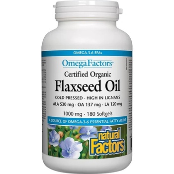 Natural Factors Flaxseed Oil, 1000 mg, 180 капсули, Natural Factors