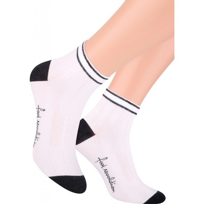 STEVEN Chlapecké kotníkové ponožky sportovní s nápisem na chodidle 054/107 bílá-černá
