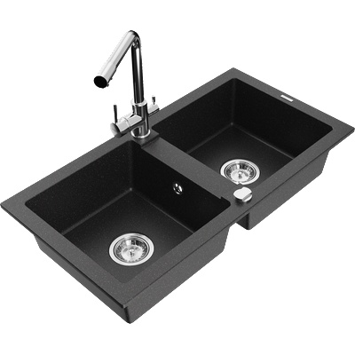 Mexen Mario гранитна мивка с две корита и кухненски смесител Duero, (6504-73-671600-00)