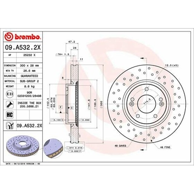 BREMBO brzdový kotúč 09.A532.2X, súprava 2 ks