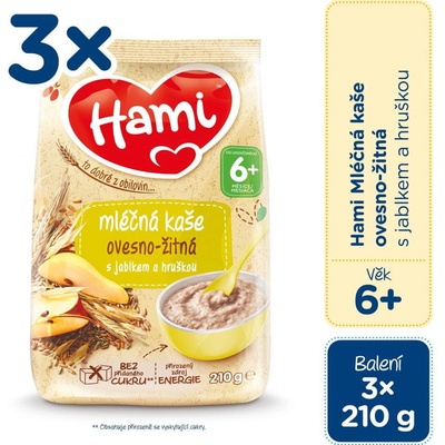 Hami mliečna ovseno ražná s jablkom a hruškou 3 x 210 g