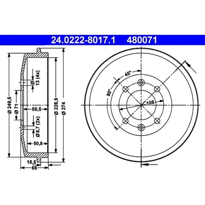 ATE Brzdový buben 24.0222-8017.1