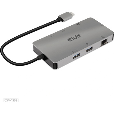 Club 3D CLUB3D хъб, 8в1, USB 3.2 Gen1, USB-C, 2x HDMI, 2x USB-A, RJ45, SD, Micro SD, USB-C (CSV-1593)