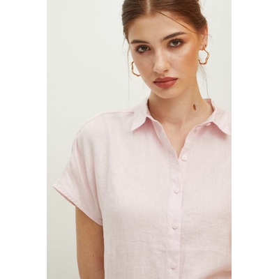MEDICINE Ленена риза Medicine дамска в розово със стандартна кройка с класическа яка (RS24.KKD701)