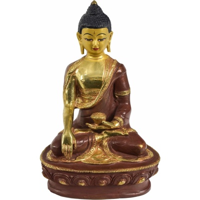 Sanu Babu Buddha Šakjamuni, mosazná zlacená soška, 13x10x20cm