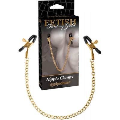 Златни скоби за зърна, зашеметяващи - Gold Nipple Chain Clamps (PIPE397727)