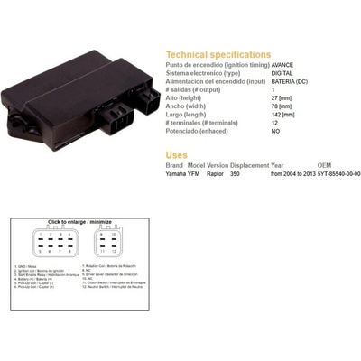 DZE jednotka zapalování CDI YAMAHA YFM 350 raptor 04-12 (OEM-5YT-85540-00)