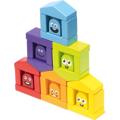 Cubika Комплект дървени блокчета, Cubika - Цветни къщички (14866)