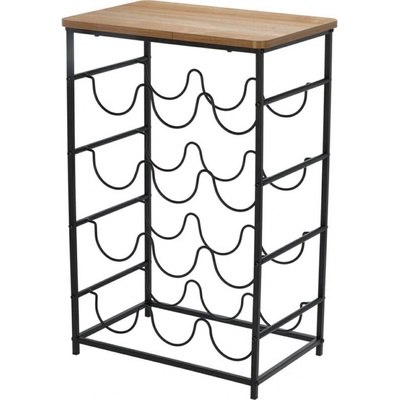 EXCELLENT Kovový stojan na víno a akátový odkládací stolek 12 lahví KO-HZ1240380