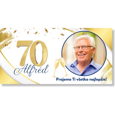 Personal Narodeninový banner s fotkou - Zlatá 70 Rozmer banner: 130 x 65 cm