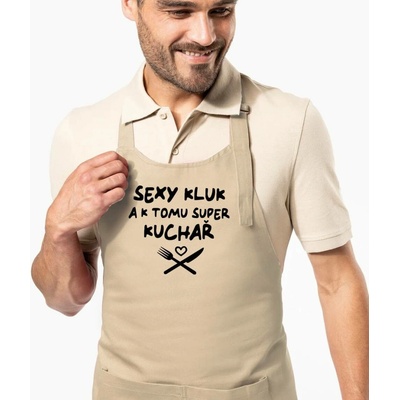 Kariban HobbyTriko Zástěra pro muže Sexy kluk a k tomu super kuchař Béžová