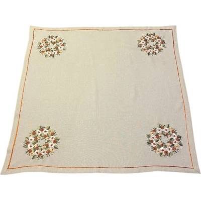 TiaHome Vyšívaný ubrus Listy krémové 85x85 cm