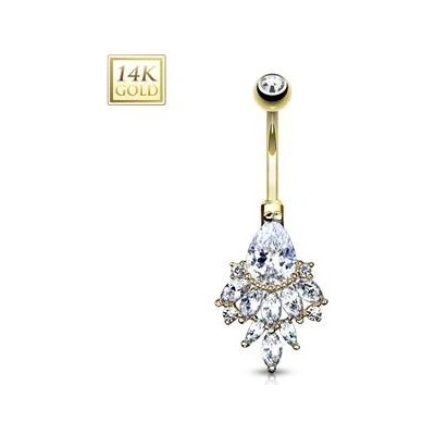Šperky4U zlatý piercing do pupíku se zirkony ZL01184-YG