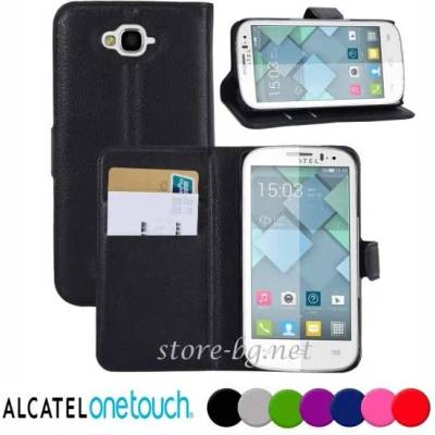 Alcatel Pop C7 Magnetic Wallet Кожен Калъф + Протектор