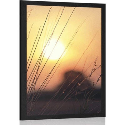 Plakát východ slunce nad loukou - 20x30 black