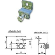 Držiak pre kovový hrebeň so skrutkou M8 x 25 mm