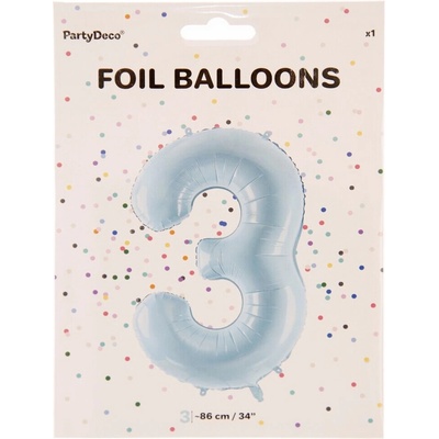 PartyDeco Fóliový balón Číslo 3 svetlomodrý 86cm