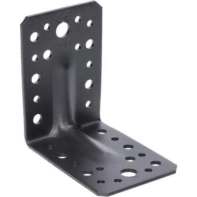Úhelník s prolisem 90x90x65 mm, 2,0 mm, černý, díry průměr 5 mm - 16 ks, 7 mm - 12 ks, 11 mm - 2 ks