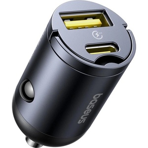 Baseus - Зарядно за кола Tiny Star Mini (C00035001121-02) - USB, Type-C, 30W, с вградена дръжка, 12V до 24V - Черно