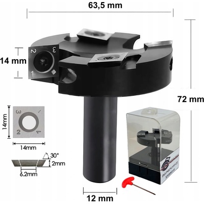 Zarovnávacia fréza plôch 63,5 mm, stopka 12 mm na doštičky 12 mm vymeniteľné