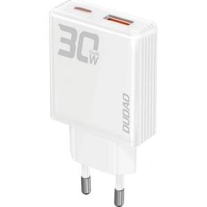Dudao Зарядно устройство DUDAO за USB+Type-C гнездо 30W, GaN, БЯЛО A30EU (A30EU)