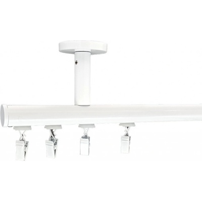 Kovovégarnýže Stropní garnýž Deco bílá lesklá Jednořadá 151-200cm nacvakávací jezdec s háčkem