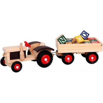 Bino Traktor s gumovými koly a vlekem s abecedou