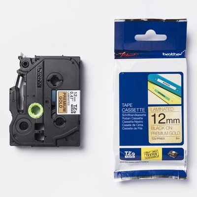 páska BROTHER TZePR831 čierne písmo, zlatá premium páska Tape (12mm) (TZEPR831)