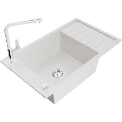 Mexen Elias гранитна мивка с 1 камера с отцедник и кухненски смесител Flora, (6511-20-670401-02)