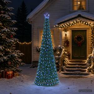 vidaXL LED коледна елха с гирлянди и шиш EKENAS 250 см (42056551)