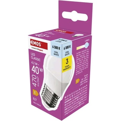 Emos ZQ6E24 LED ZIAROVKA CLASSIC MINI GLOBE E27 4,2 W 40 W 470 LM STUDENA BIELA