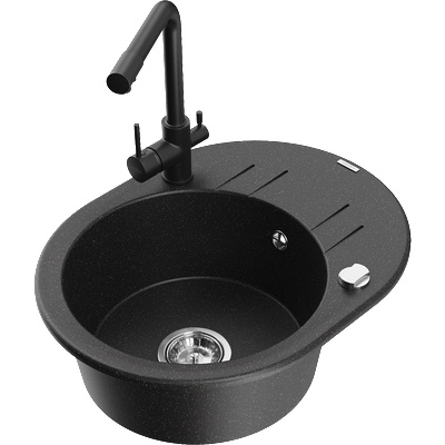 Mexen Kevin гранитна мивка с една камера със сушилник и кухненски смесител Duero, черен/сребърен металик - 6517-73-671600-70 (6517-73-671600-70)