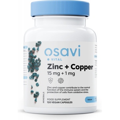 Osavi Zinc + Copper, 15 mg + 1 mg, 120 веган капсули