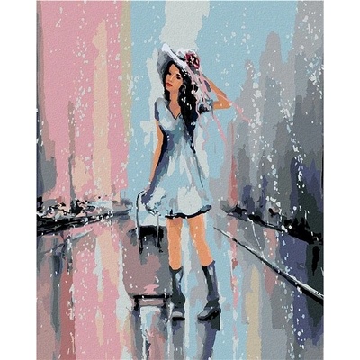 zuty Malování Podle Čísel Žena S Kufrem V Dešti 80 x 100 Cm Plátno Rám
