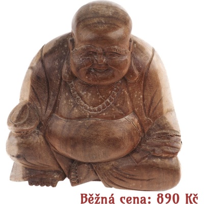 Bazar - soška dřevo Happy Buddha 15 cm světlá 02