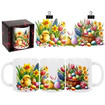 Подарък за Великден - Керамична чаша с пиленце и шарени яйца 300 мл (К101278-3)