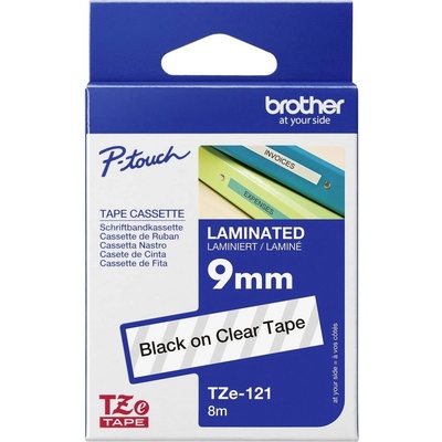 Brother TZe, TZ TZe-121 plast Farba pásky: priehľadná Farba písma:čierna 9 mm 8 m
