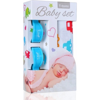 T-Tomi Baby set Bio bambusová osuška + Kočíkový štipec Blue
