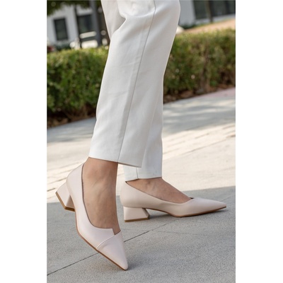Moda Trend Дамски елагантни обувки с широк ток - Бежови #363043 (363043_Бежов)
