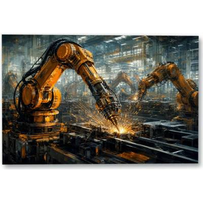 Plakát – Průmyslová robotická ramena při práci Bez rámu Ano Bez rámu 135 × 90 cm