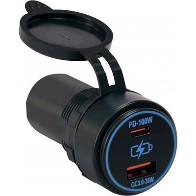 USB QC3.0 + USB-C 100W/20V zásuvka 12/24V